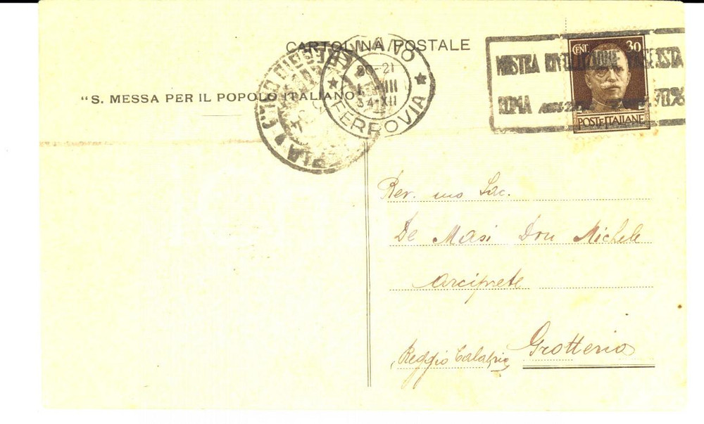 Cartolina originale da collezione 1934 MILANO Opera della regalitÃ  di N.S. GesÃ¹ Cristo Cartolina intestata 1