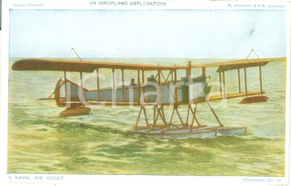 Cartolina originale da collezione 1935 ca BRITAIN PREPARED Un idroplano esploratore Cartolina ILLUSTRATA FP NV 1