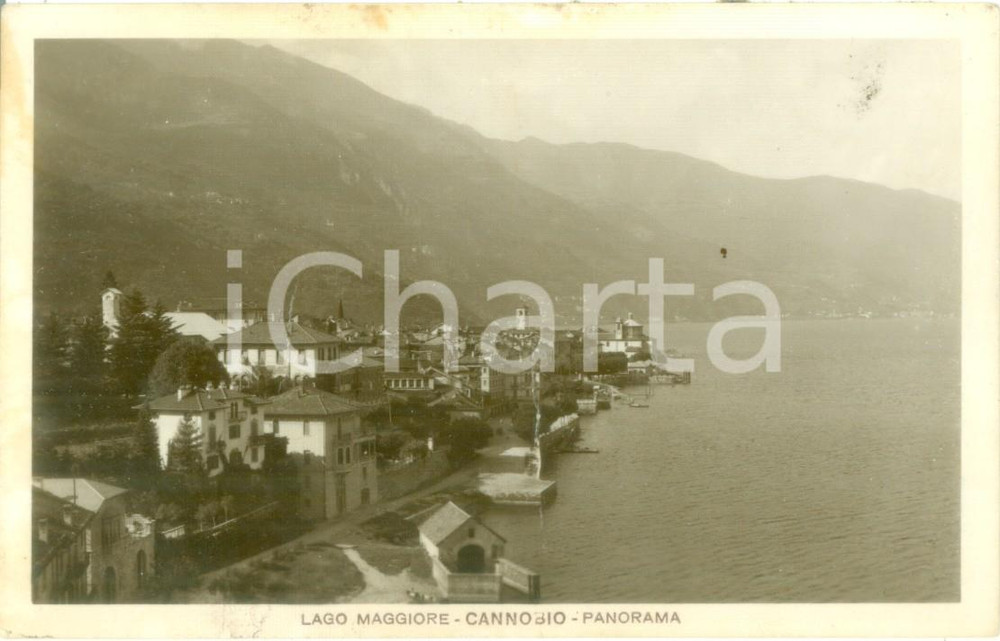 1932 CANNOBIO (VB) Panorama del paese e Lago Maggiore *Cartolina DANNEGGIATA FP Cartolina postale d'epoca, originale, autentica, FP, VGCONDIZIONI: POOR    originale e autentica 1