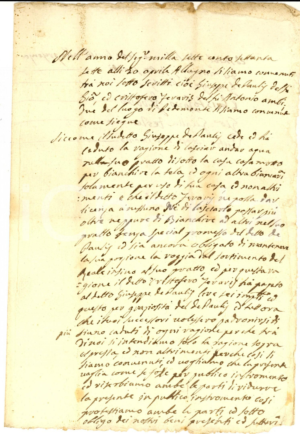 Documento originale, autentico 1777 ALAGNA VALSESIA Accordo Giuseppe DE PAOLIS  Cristoforo FERRARIS per acqua 1