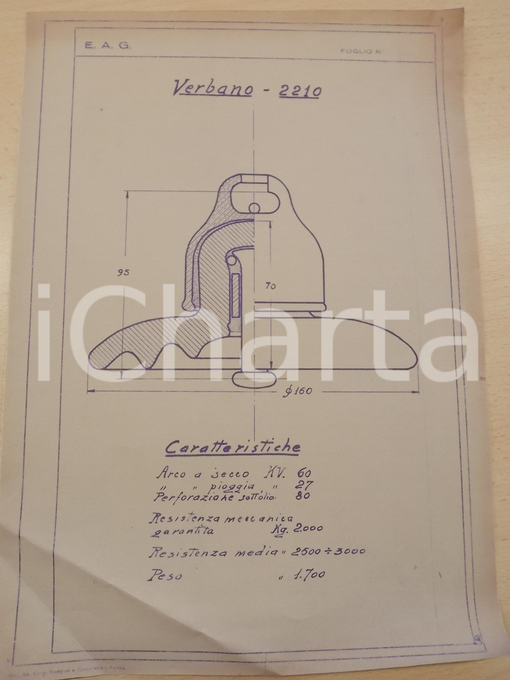 1929 VERONA E.A.G. Lampione VERBANO-2210 - Sezione *Progetto 23x32 cm Tavola di un progetto dell'Ente Autonomo Forze Idrauliche Adige-Garda. CONDIZIONI: poor (gualcitura)     originale e autentica 1