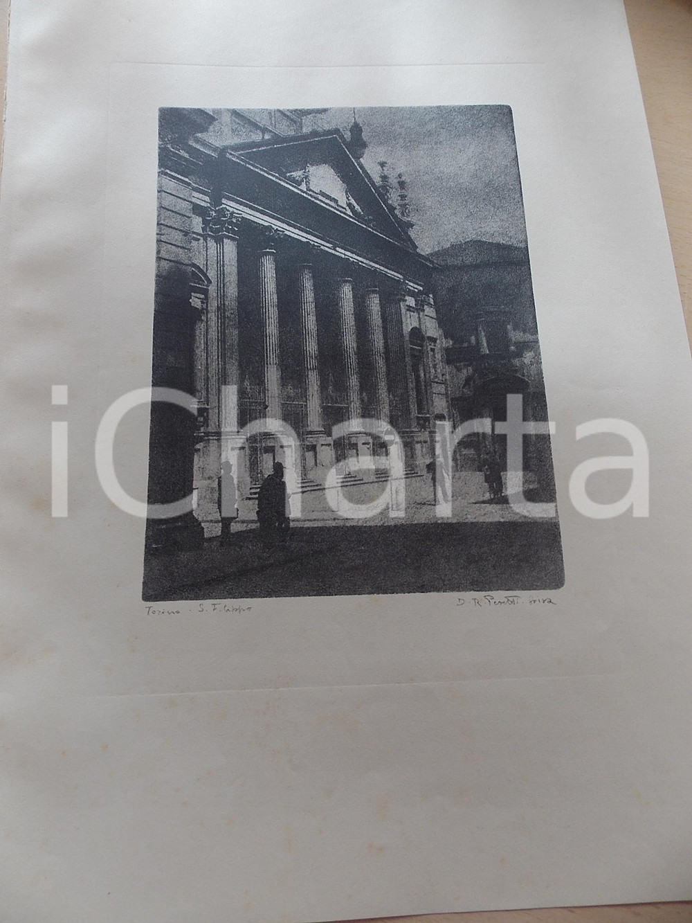 Stampa, bozzetto originale 1950 ca Domenico Riccardo PERETTI GRIVA  TORINO San Filippo Stampa 31x42 1