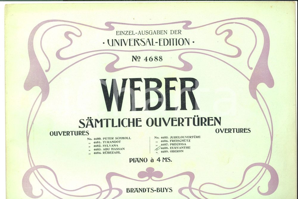 Oggetto da collezione cartaceo 1910 Carl Maria von WEBER Samtliche Ouverturen  Euryanthe Ed. UNIVERSAL n°4688 1