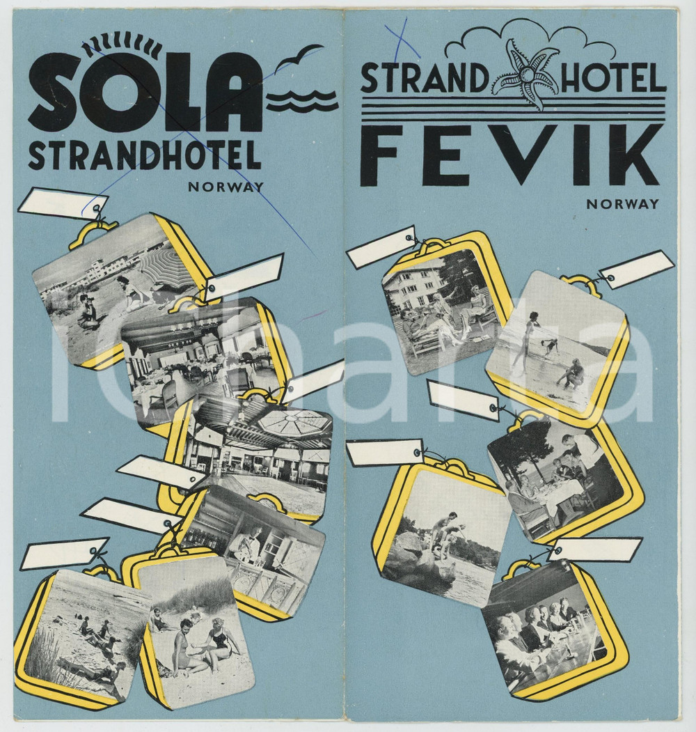 Materiale pubblicitario d’epoca 1950 ca FEVIK NORWAY STRAND Hotel  Pieghevole illustrato VINTAGE 1