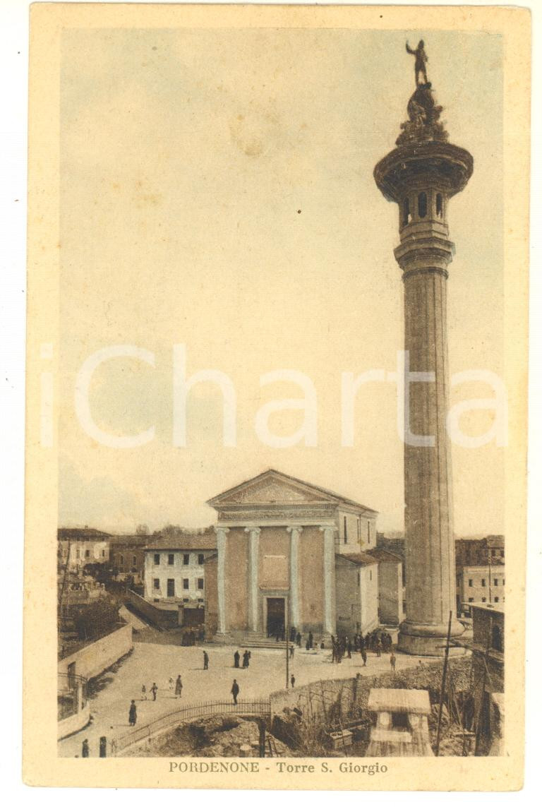 Cartolina originale da collezione 1930 PORDENONE Torre di SAN GIORGIO Panorama Cartolina ANIMATA FP VG 1