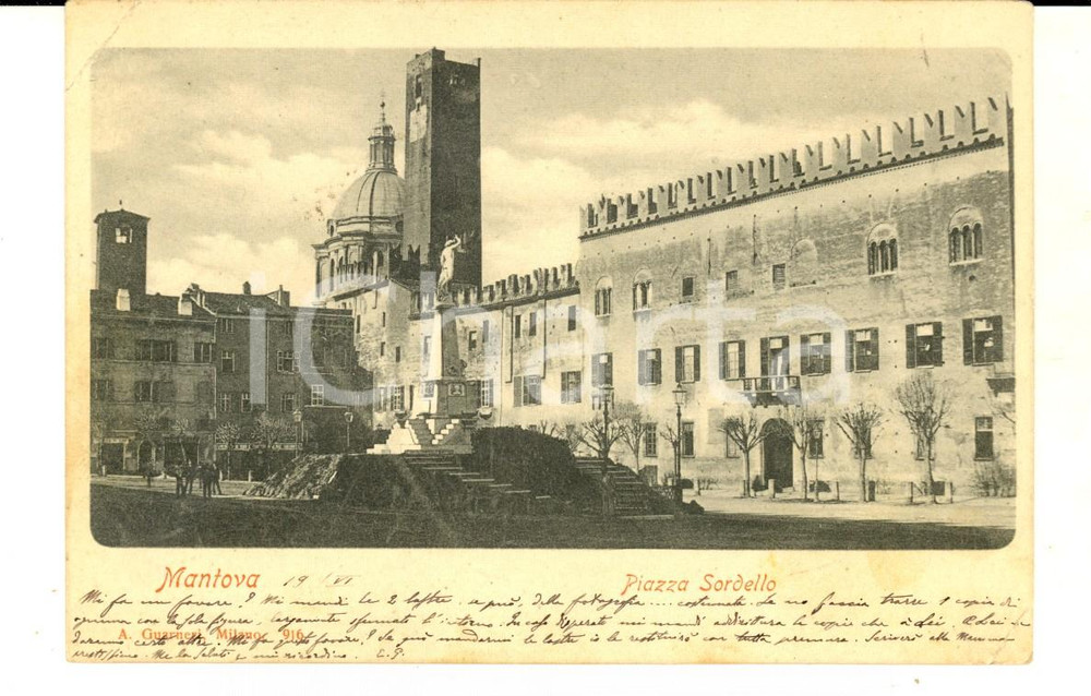 Cartolina originale da collezione 1900 MANTOVA Veduta di piazza SORDELLO Cartolina ANIMATA VINTAGE FP VG 1