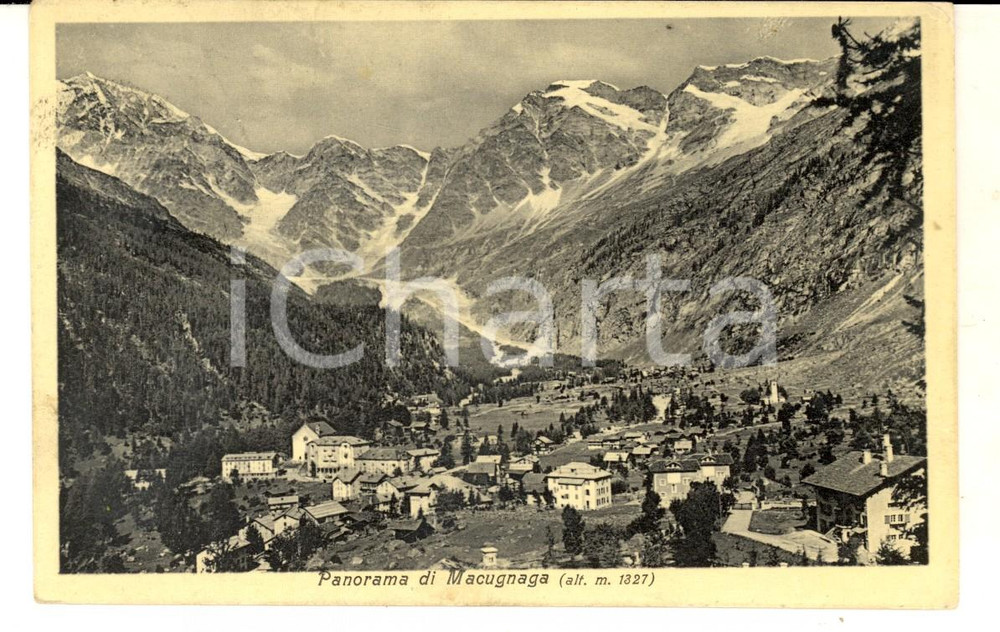 Cartolina originale da collezione 1928 MACUGNAGA Panorama generale del paese Cartolina postale FP VG 1