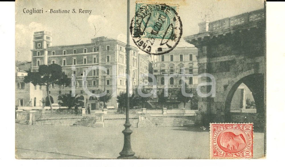 Cartolina originale da collezione 1920 CAGLIARI Bastione S. REMY Cartolina postale vintage FP VG 1