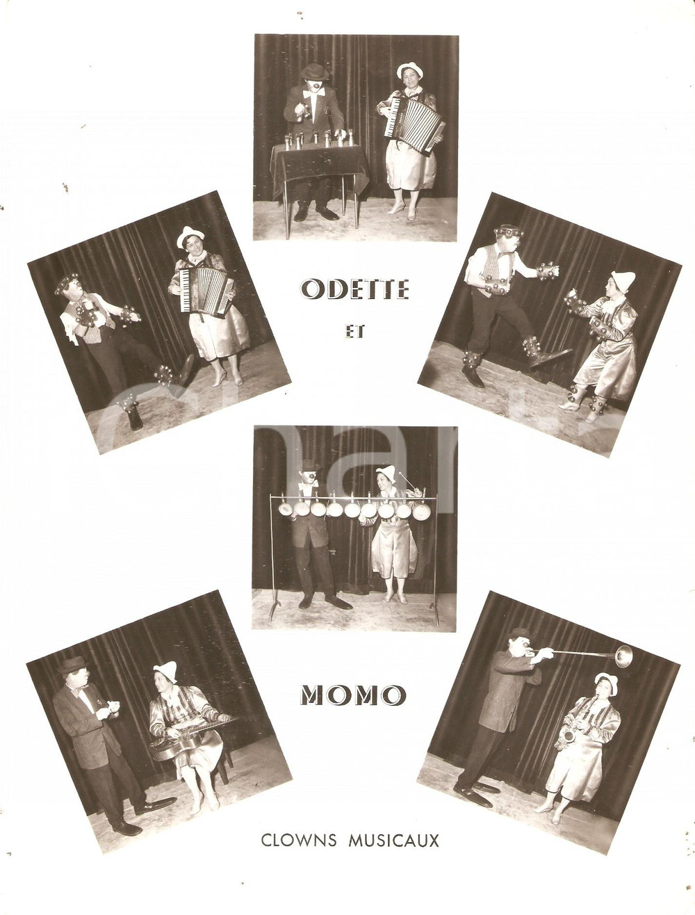 Fotografia d epoca originale 1960 ca FRANCE CIRQUE Odette et Momo  Clown musicaux Foto seriale 18x24 cm 1