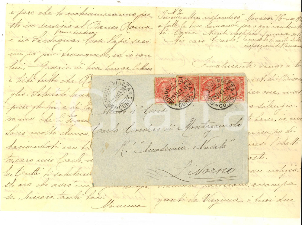 Manoscritto, lettera originale 1921 MONDOVI  Marchesa CORDERO DI MONTEZEMOLO trova collegio per i figli 1