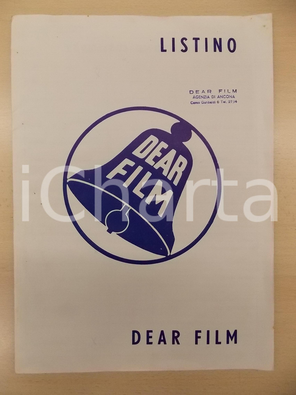 Materiale pubblicitario d’epoca 1956 DEAR FILM Agenzia di ANCONA Listino produzioni 1951  1956 24x35 cm 1