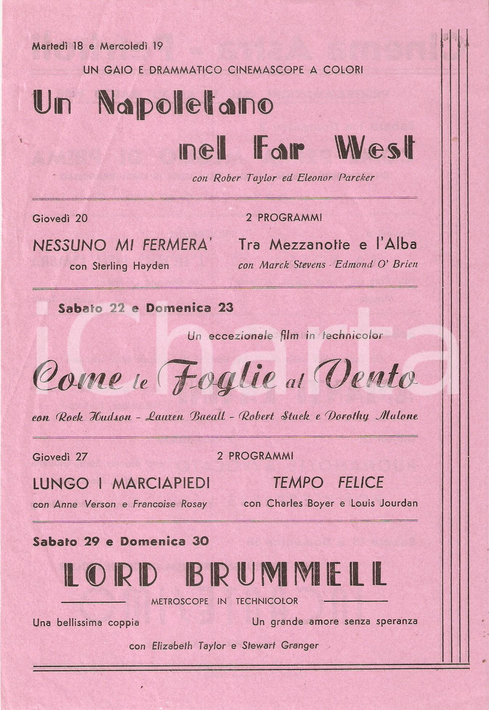 Materiale pubblicitario d’epoca 1957 PETRITOLI Cinema ASTRA Volantino programmazione UN NAPOLETANO NEL FAR WEST 1