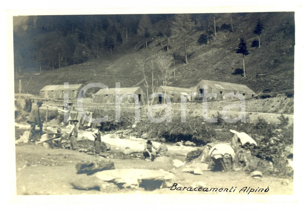 Fotografia d epoca originale 1917 WW1 GUERRA BIANCA  ADAMELLO Baraccamento alpino italiano Foto 14x10 cm 1