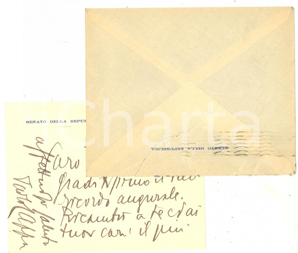 Autografo originale 1948 GENOVA Senatore Paolo CAPPA  Biglietto augurale a un amico  AUTOGRAFO 1