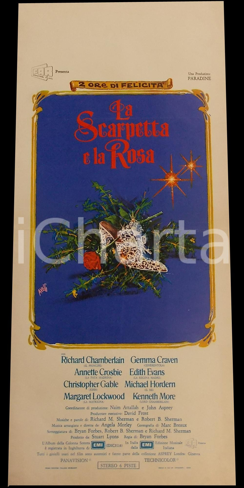 Materiale cinematografico d’epoca 1976 LA SCARPETTA E LA ROSA Richard CHAMBERLAIN Gemma CRAVEN Manifesto 32x70 cm 1