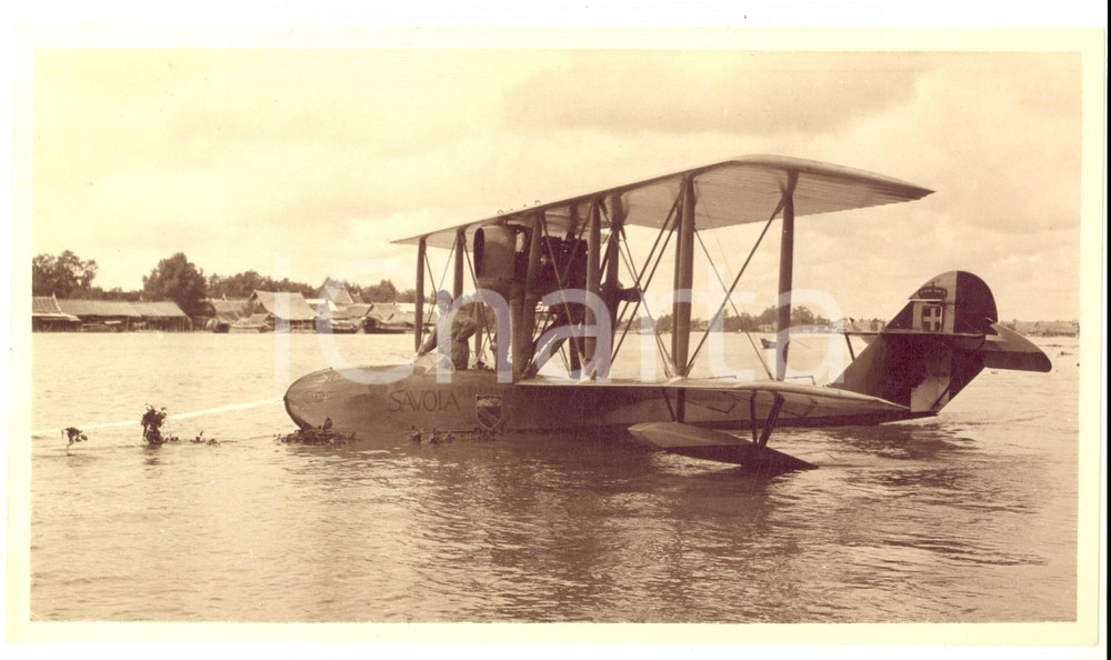 Fotografia d epoca originale 1925 BANGKOK Francesco DE PINEDO con il SIAI S.16 GENNARIELLO  Foto 22x13 RARA 1