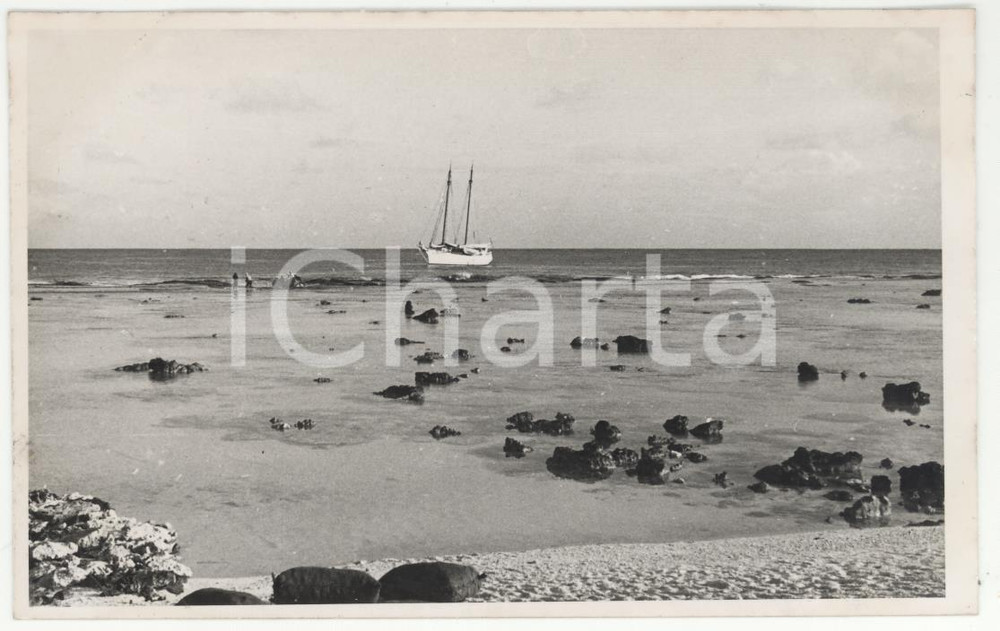 Fotografia d epoca originale 1937 TUPAI Polinesia Francese Veduta del golfoREAL PHOTO cm 13,5 x 8,5 1