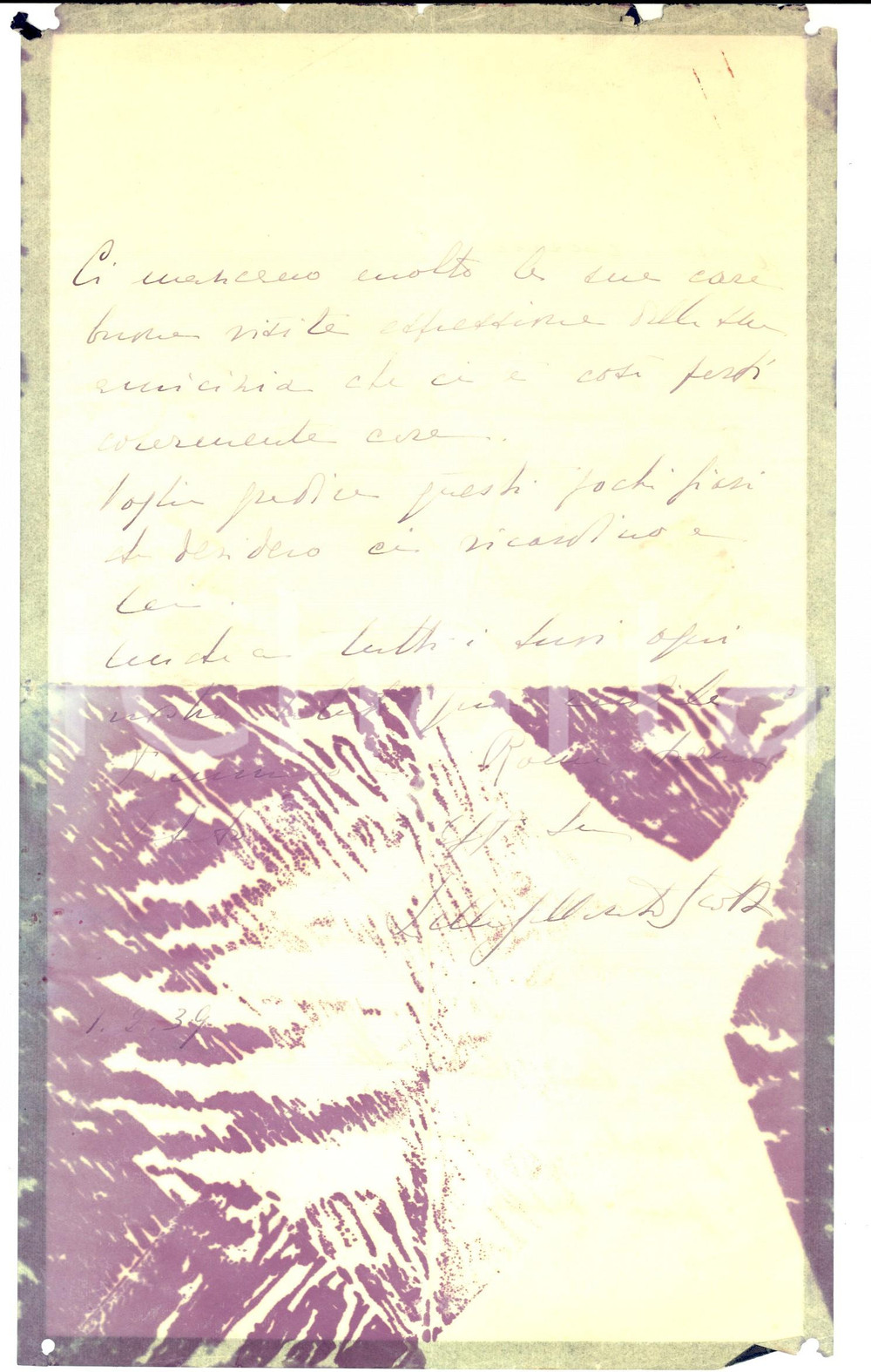 Autografo originale 1939 MILANO Aurelia GALLARATI SCOTTI a un amico malato Autografo DANNEGGIATO 1