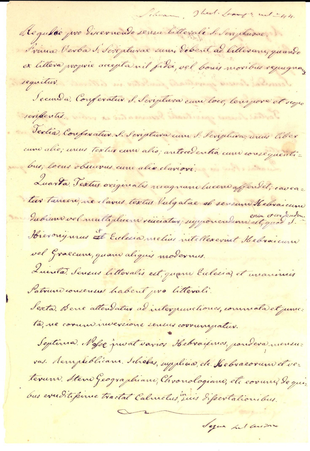Documento originale, autentico 1817 INSTITUTIONES THEOLOGIAE Regulae pro discernendo sensu litterali Scripturae 1