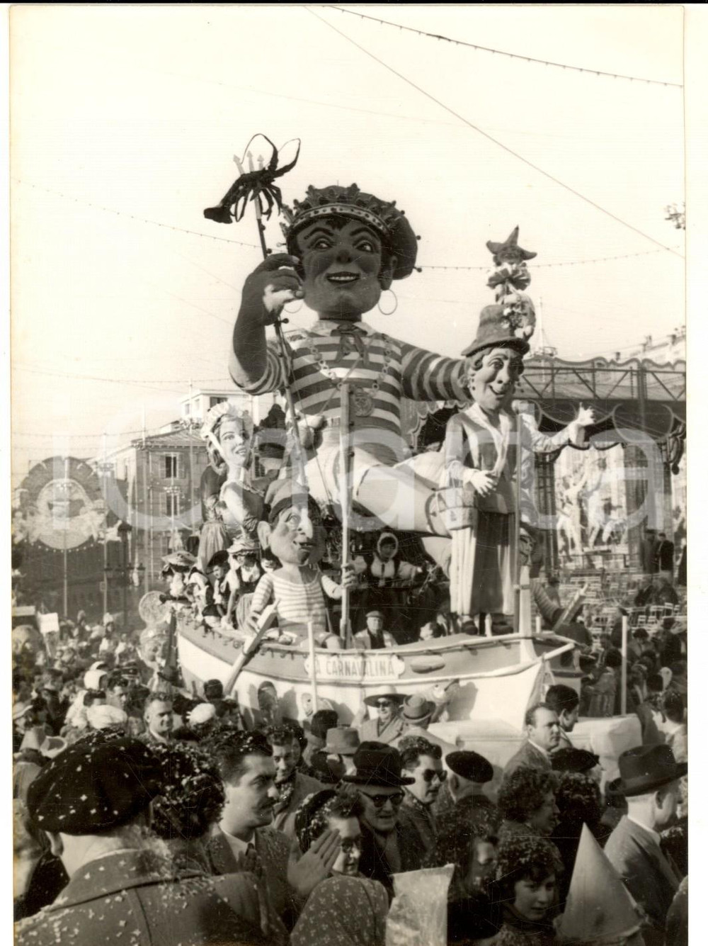 1956 NICE CARNAVAL - Passaggio di un carro tra la folla - Foto 13x18 cm