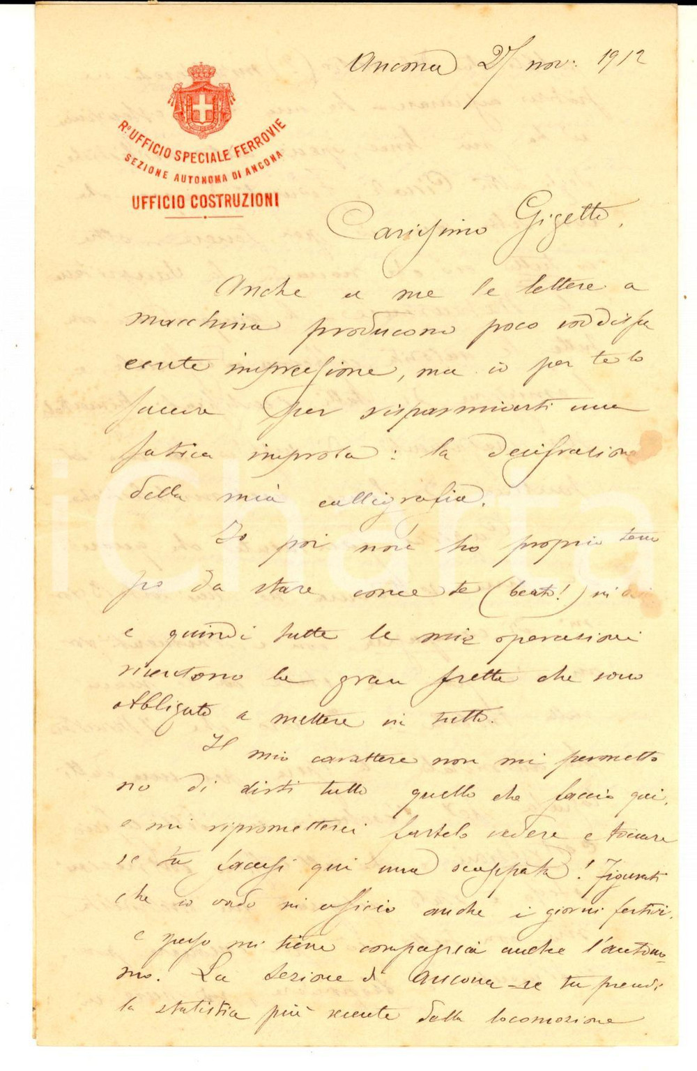 1912 ANCONA FERROVIE La Sangritana va a gonfie vele - Lettera G. COZZOLINO