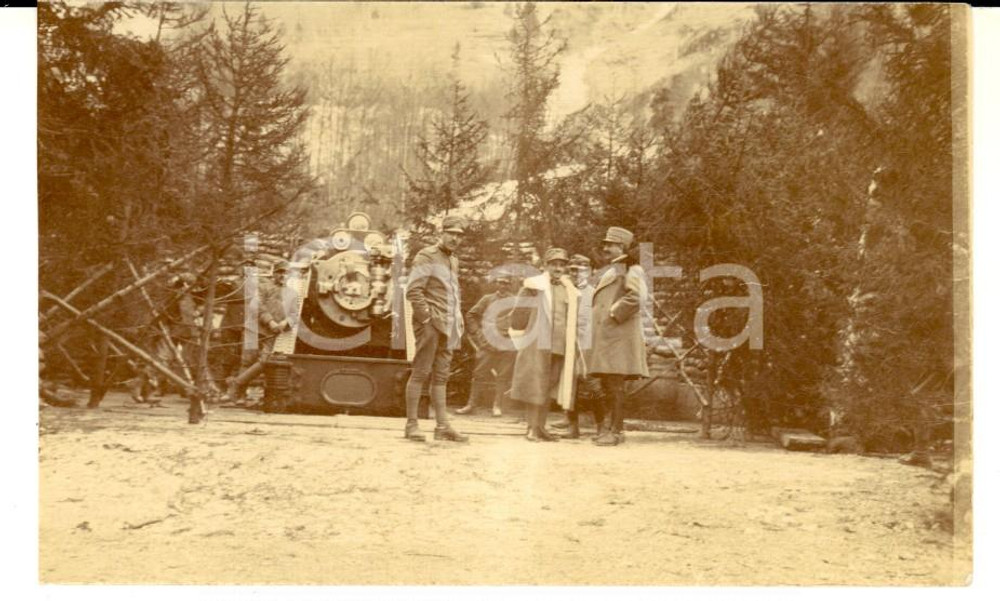 Fotografia d epoca originale 1916 WW1 ZONA DI GUERRA Ufficiali presso postazione di tiro Foto 11x7 cm 1