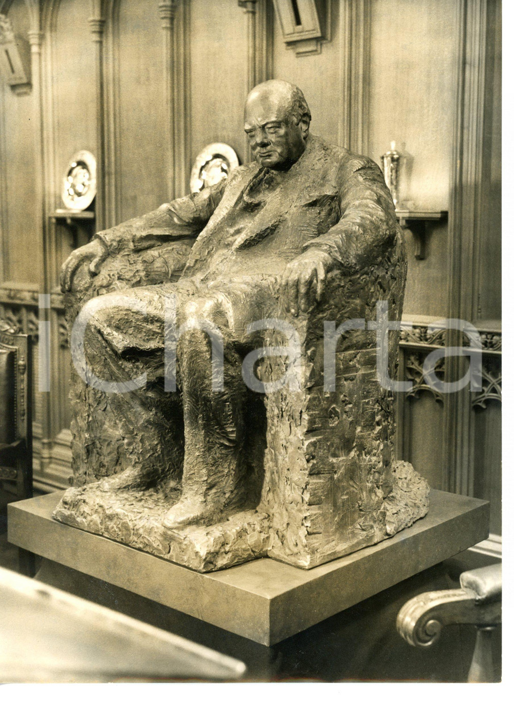 1955 LONDON Bronze statue of Sir Winston CHURCHILL by Oscar NEMON *Photo 15x20