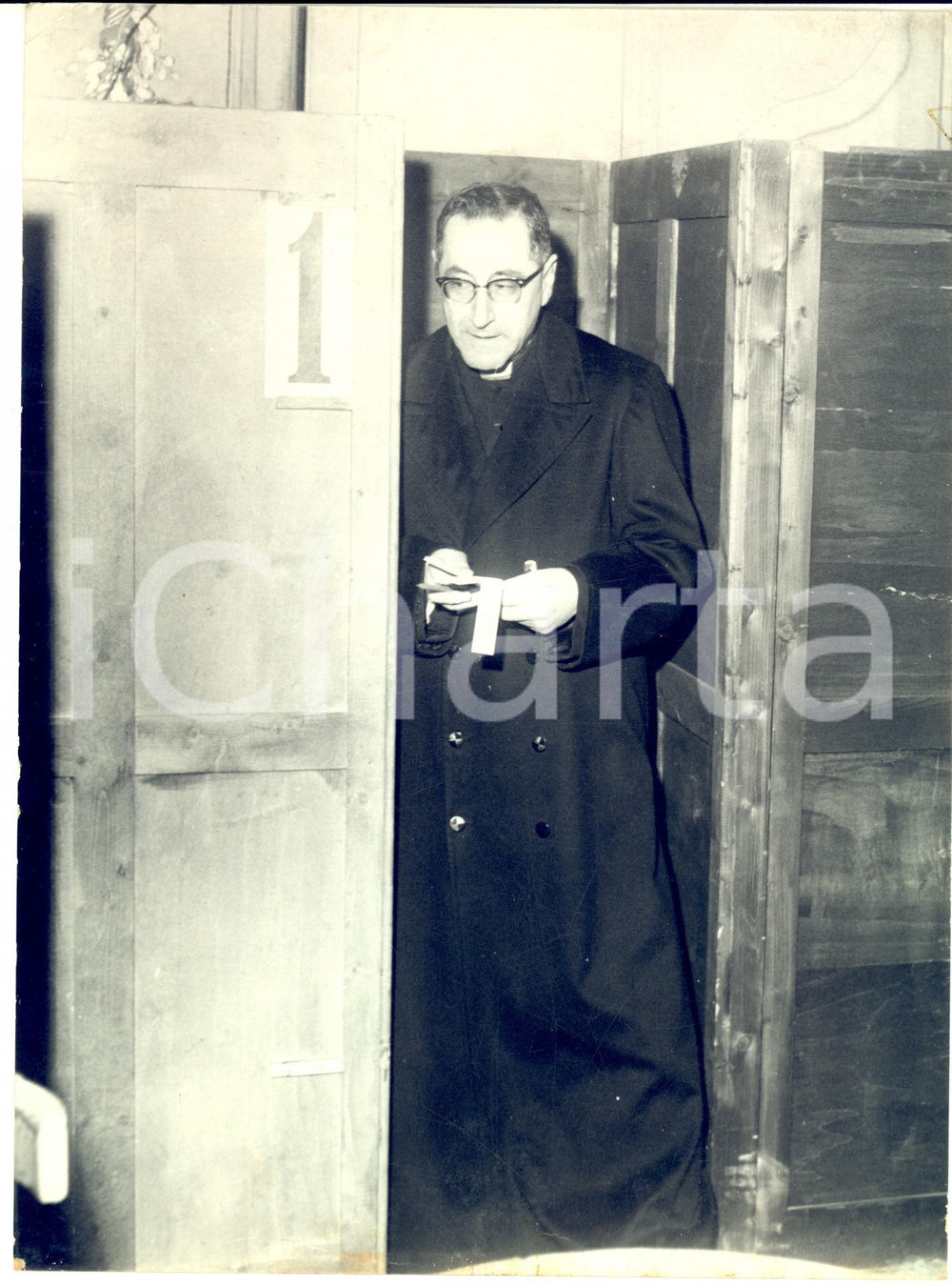 1958 GENOVA Elezioni politiche - Mons. Giuseppe SIRI alle urne *Foto 18x24 cm