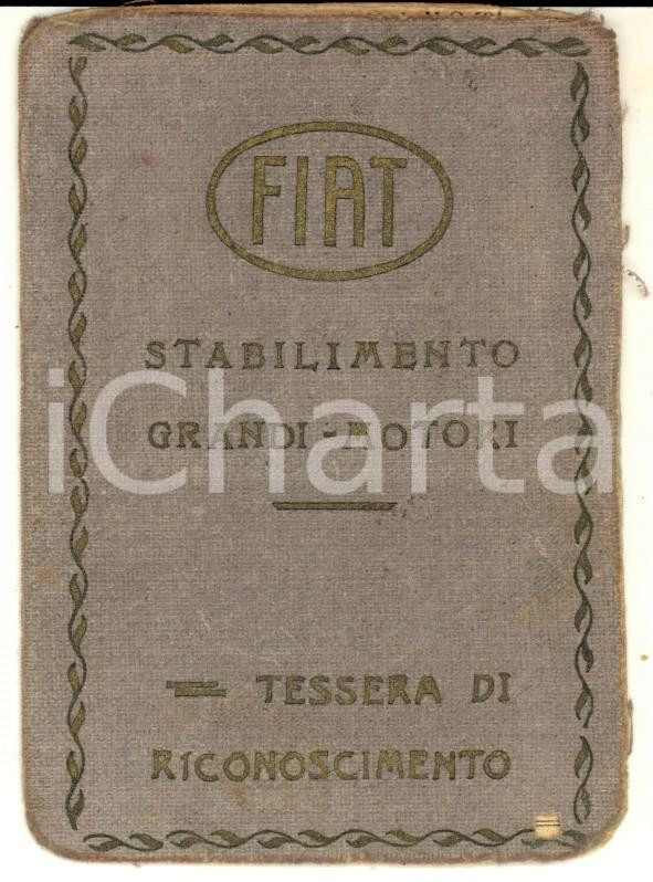 Oggetto da collezione cartaceo 1930 TORINO FIAT Stabilimento Grandi Motori  Tessera di riconoscimento 1