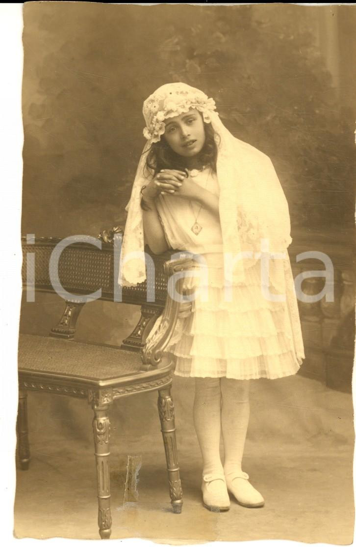 1923 BRESCIA Giulia Maria CAZZAGO alla Prima Comunione - Foto cartolina RINALDI