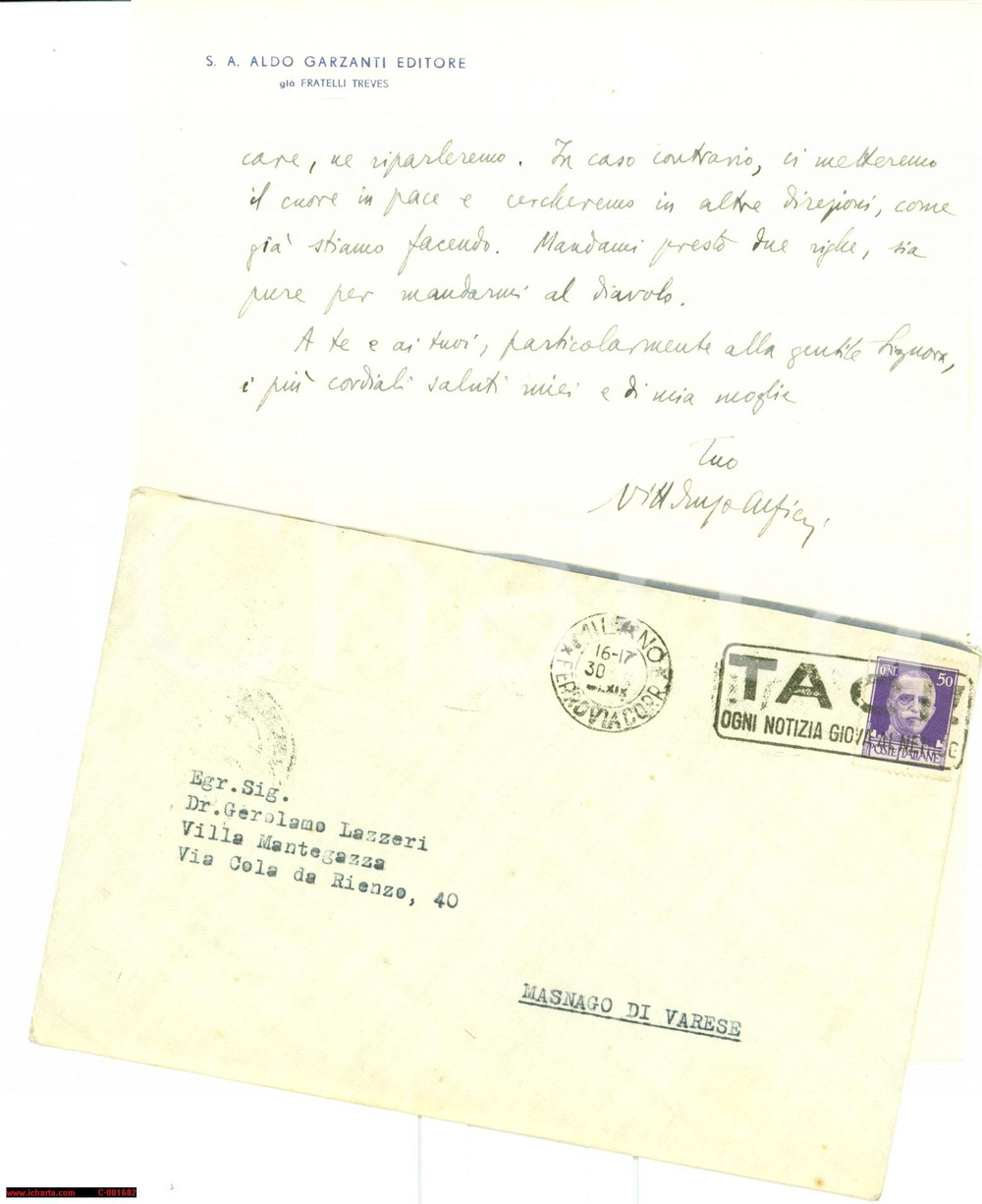Autografo originale 1941 MILANO Vittorio Enzo ALFIERI cerca casa a MASNAGO  Autografo 1