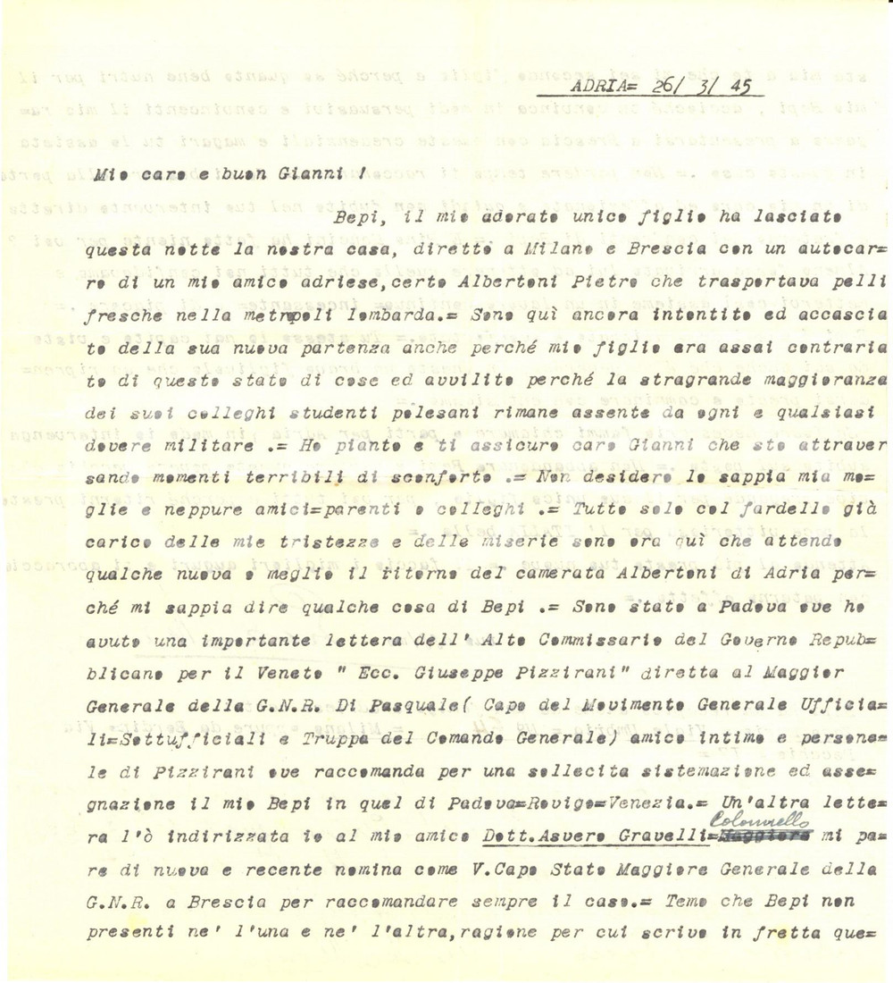 Documento originale, autentico 1945 WW2 ADRIA RO Enzo MORESCO piange arruolamento unico figlio nella RSI 1