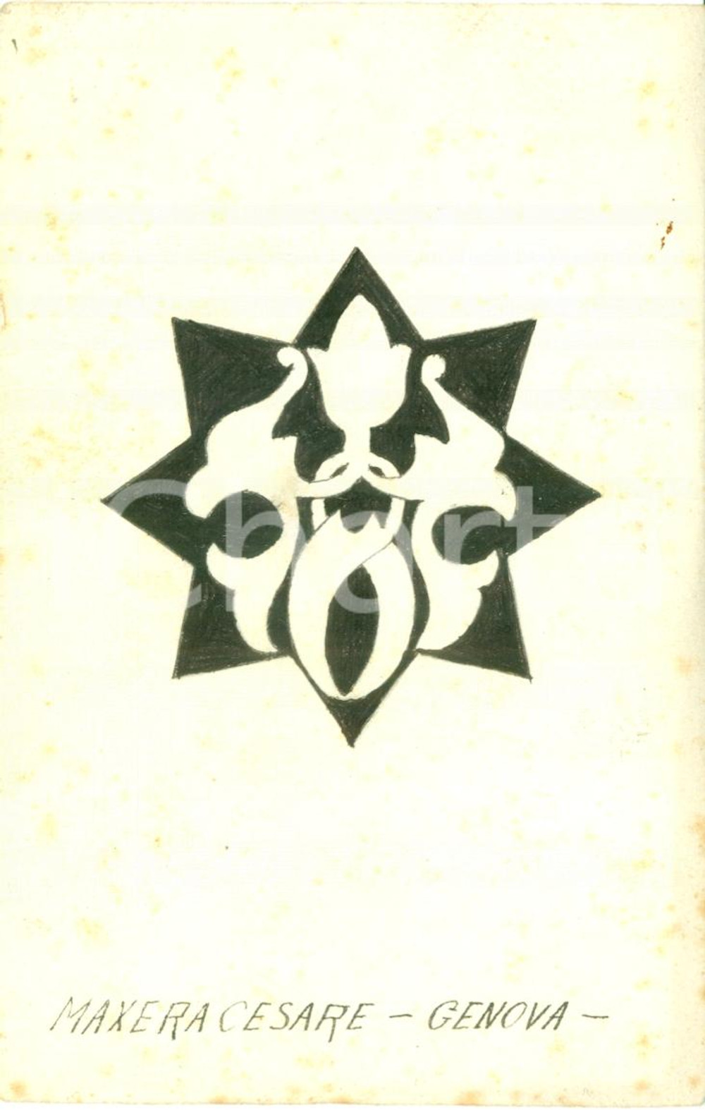 Stampa, bozzetto originale 1930 ca GENOVA Illustrazione Cesare MAXERA motivo geometrico per cartolina 1