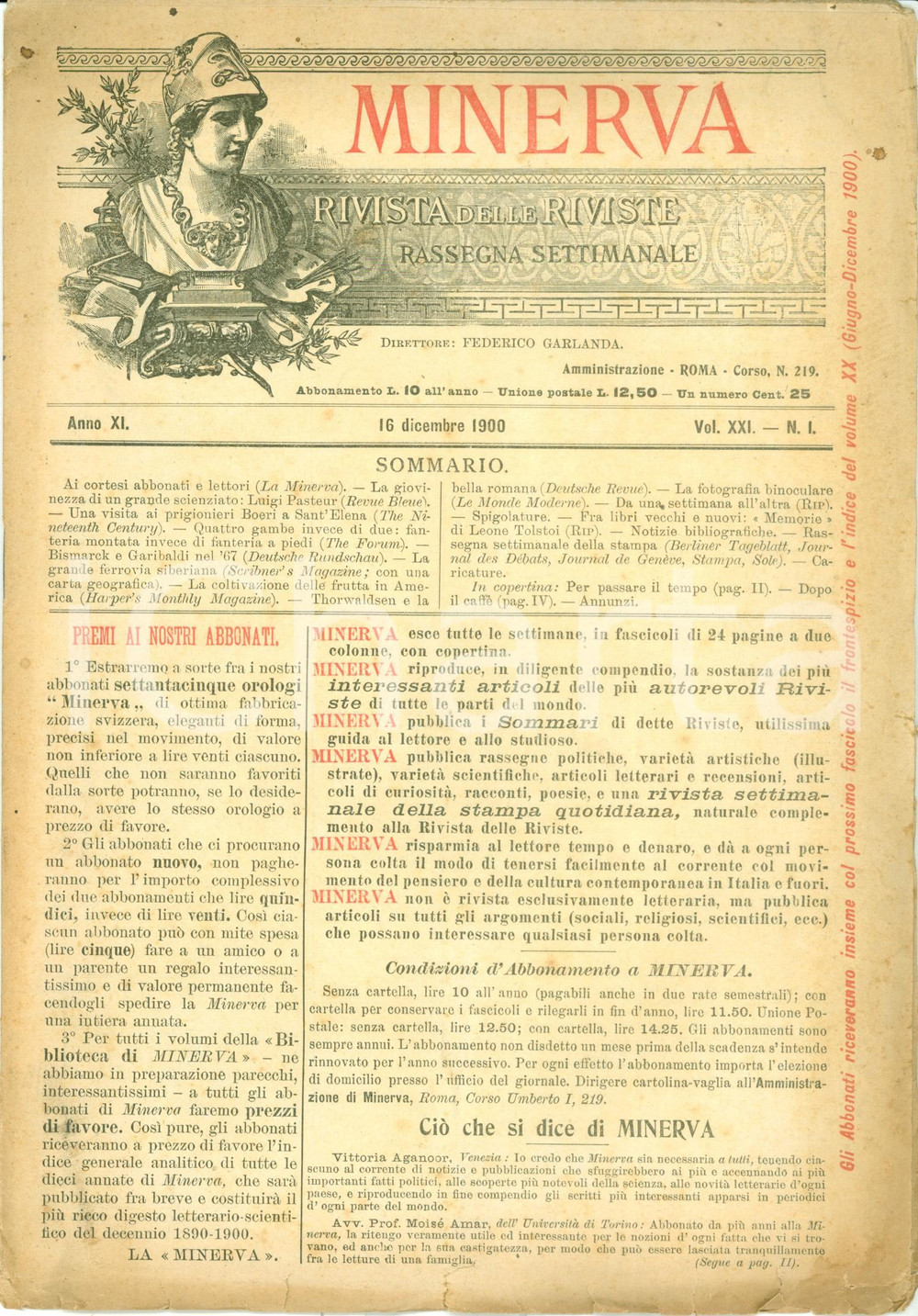Giornale, rivista storica 1900 MINERVA Rivista delle Riviste Grande ferrovia siberiana CON MAPPA 1