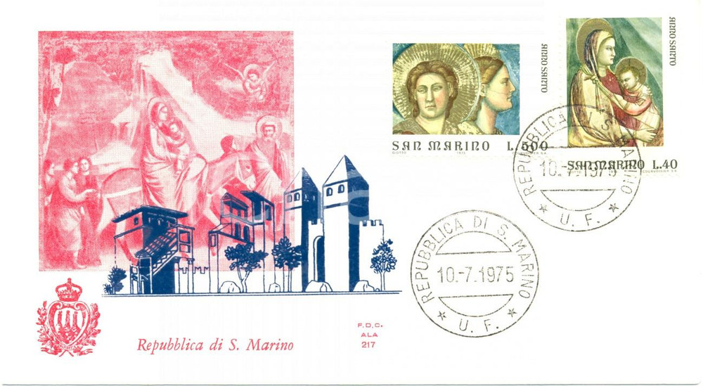 Materiale pubblicitario d’epoca ANNO SANTO 1975 REPUBBLICA SAN MARINO con annullo BUSTA PRIMO GIORNO 1