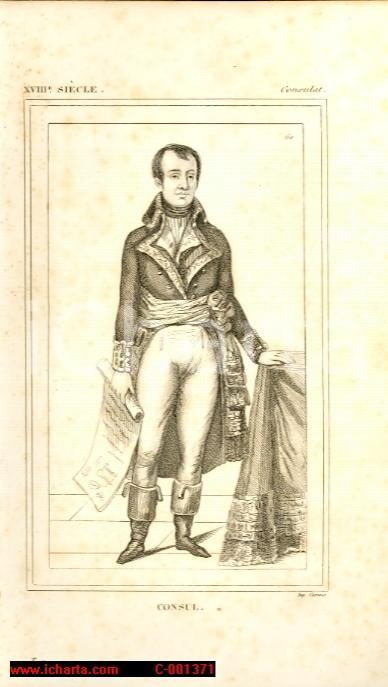 Stampa, bozzetto originale 1852 NAPOLEONE BONAPARTE Primo Console Stampa d epoca 1