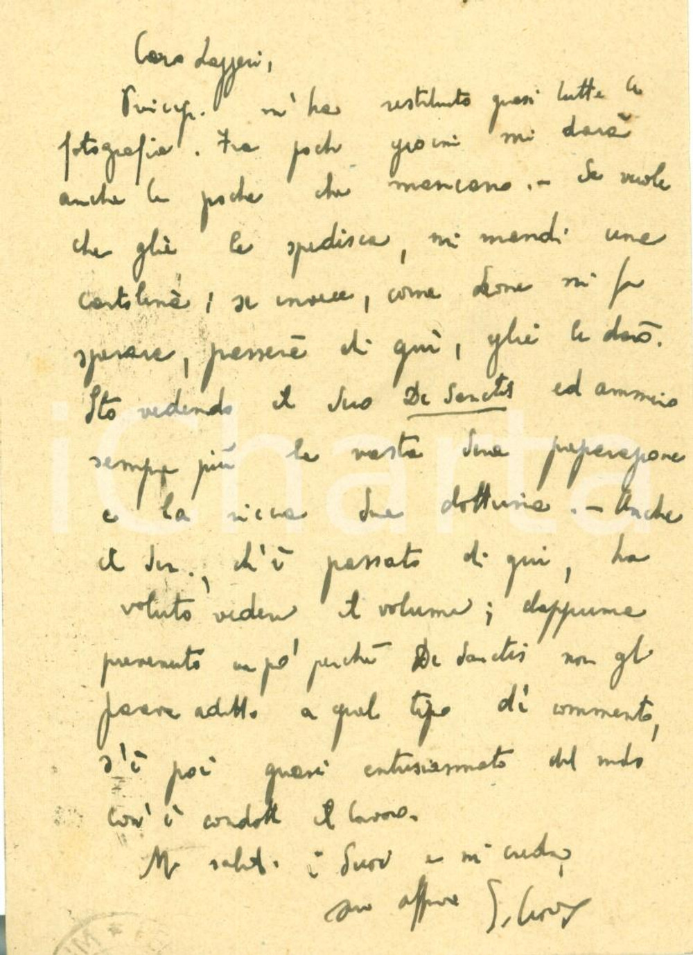 Autografo originale 1940 MILANO Domenico Edmondo CIONE ammira lavoro Gerolamo LAZZERI su DE SANCTIS 1