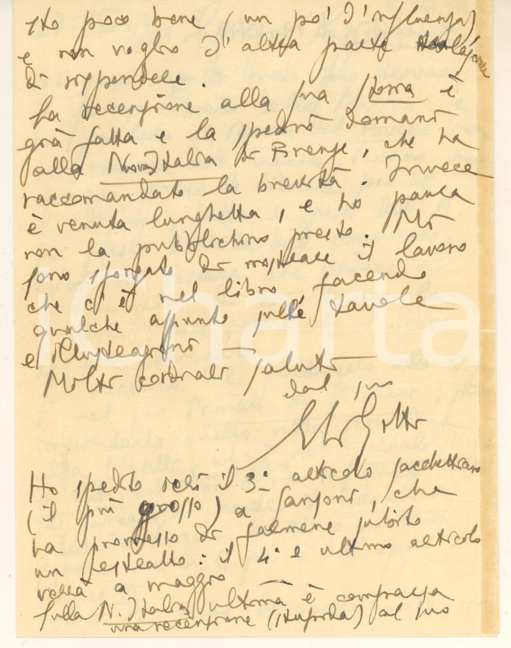 Autografo originale 1940 PALERMO Recensione di Ettore LI GOTTI a LAZZERI  Autografo 1
