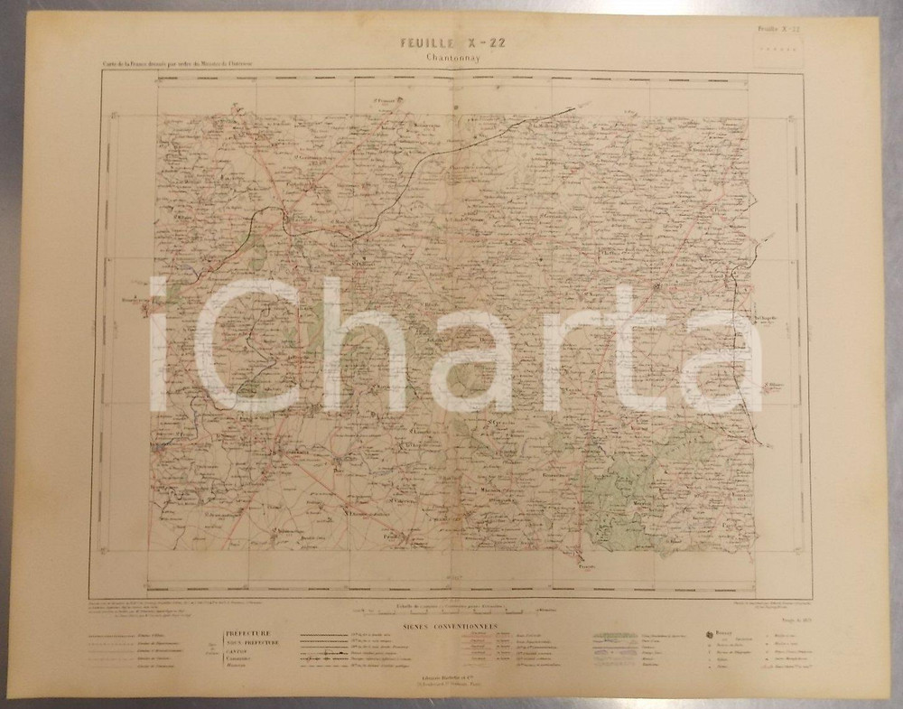 Stampa, bozzetto originale 1879 PARIS Atlas département de la VENDEE - Carte de CHANTONNAY 1
