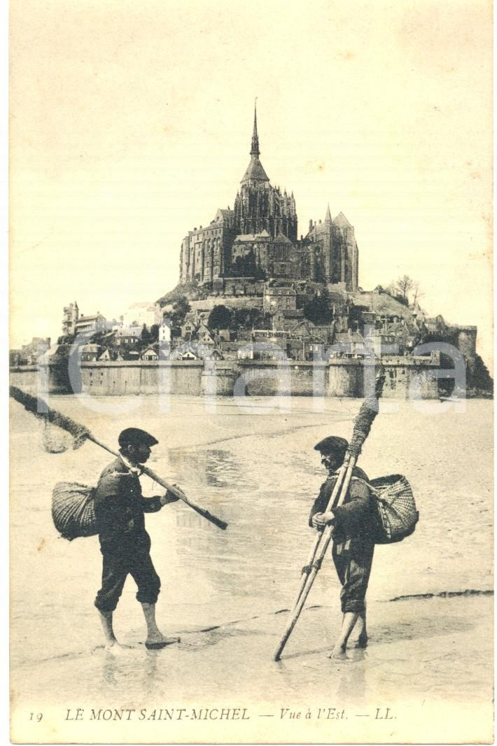 Cartolina originale da collezione 1922 LE MONT SAINTMICHEL Vue à l Est  Pescatori  Alta marea ANIMATA 1