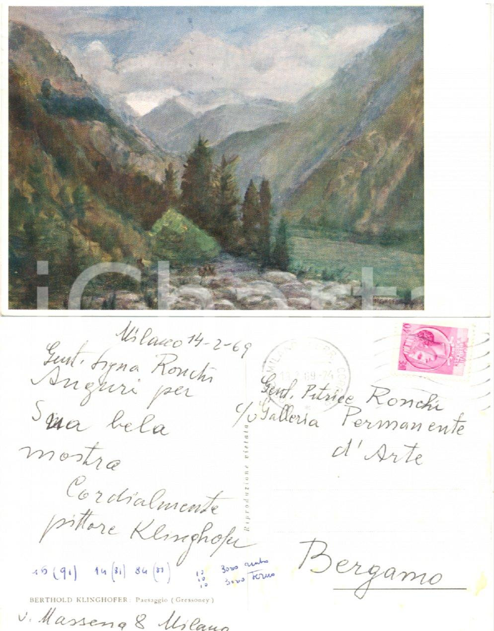 Autografo originale 1969 MILANO Pittore Berthold KLINGHOFER  Cartolina con AUTOGRAFO 1