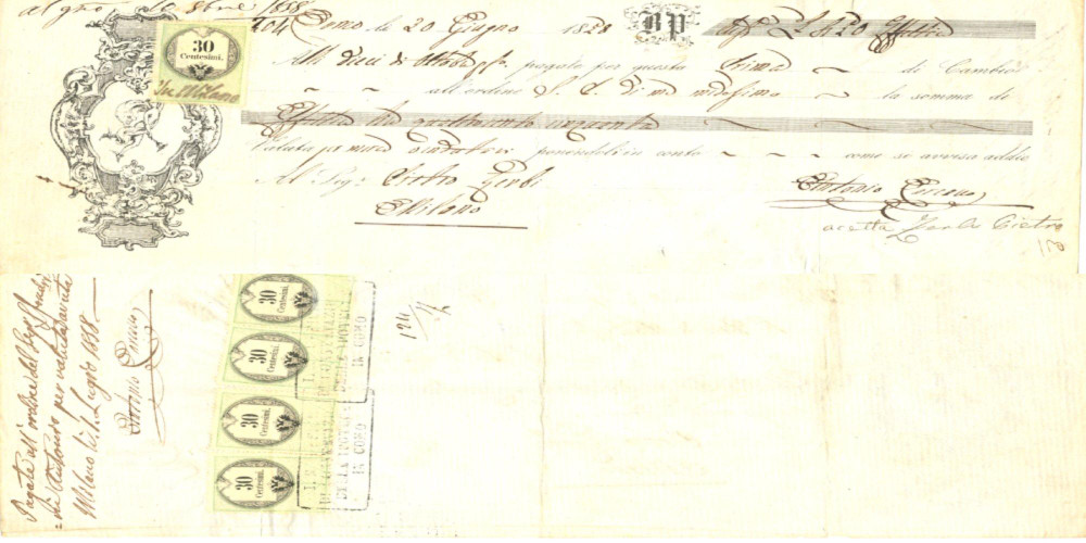 Documento originale, autentico 1858 COMO Cambiale di Antonio CARCANO favore Antonio SFONDRINI 1