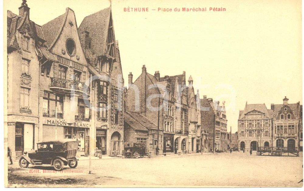 Cartolina originale da collezione 1930 ca BETHUNE F Grande Maison de Blanc Place du Maréchal PETAIN Cartolina 1