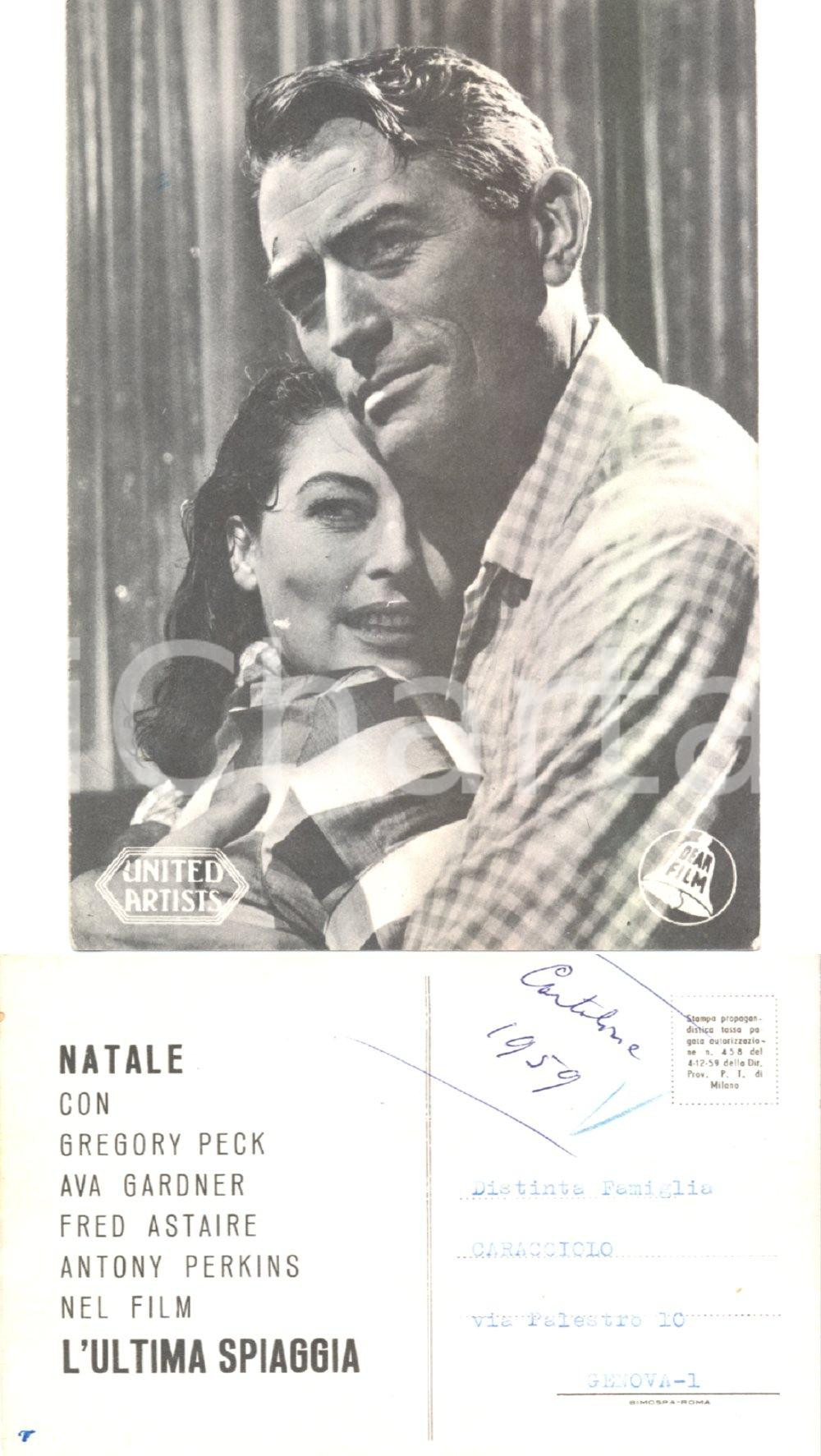 Cartolina originale da collezione 1959 CINEMA Gregory PECK Ava GARDNER in L'ULTIMA SPIAGGIA *FG NV United Artists 1