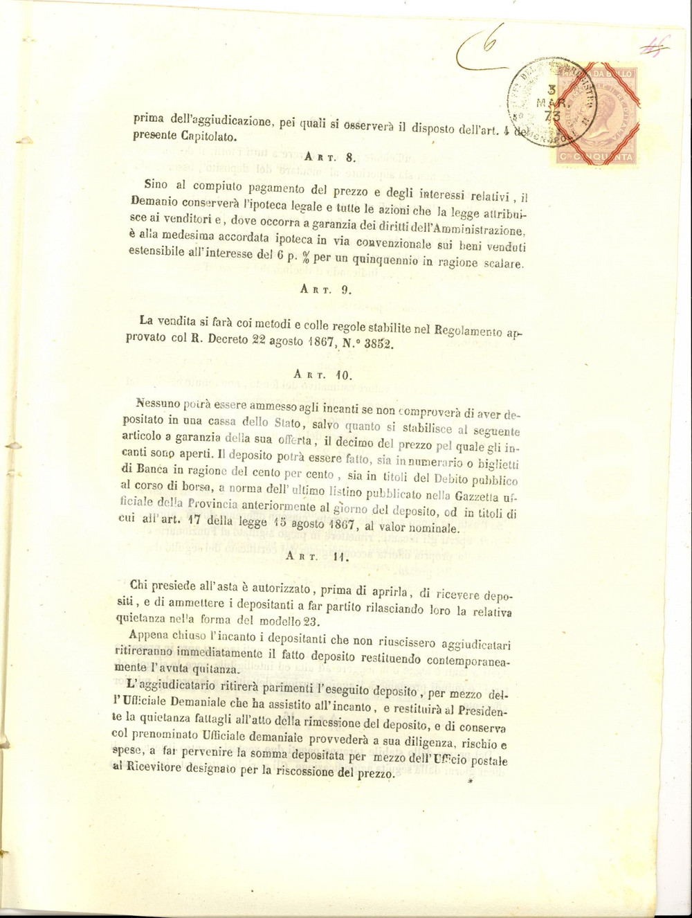 Documento originale, autentico 1872 POLIGNANO (BA) Vendita all'asta bottega strada SAN BENEDETTO casa COLELLA 1