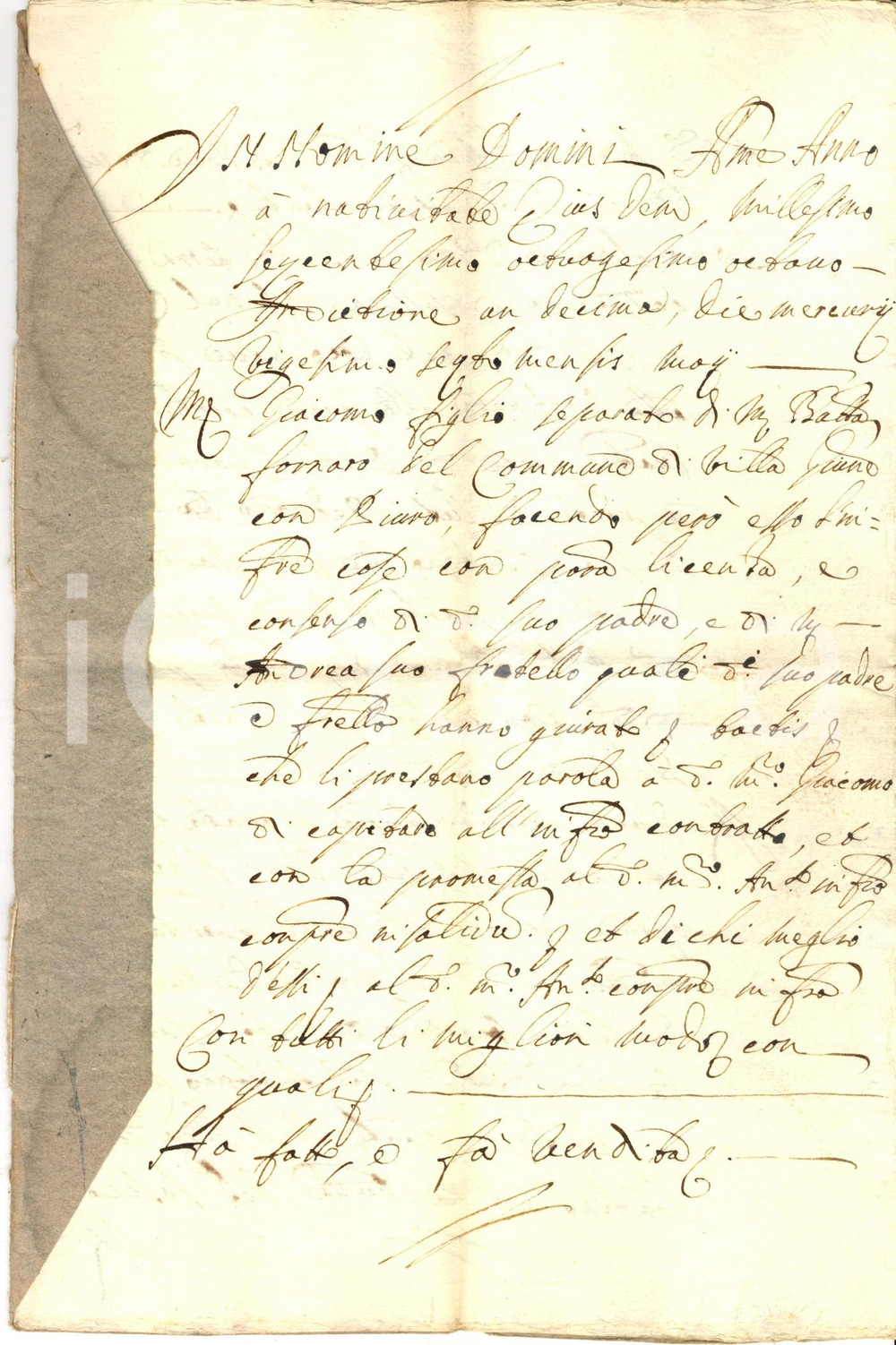 Documento originale, autentico 1688 VILLA DI CHIAVENNA SO Giacomo FORNARI vende vigne e prati Antonio ROSINA 1