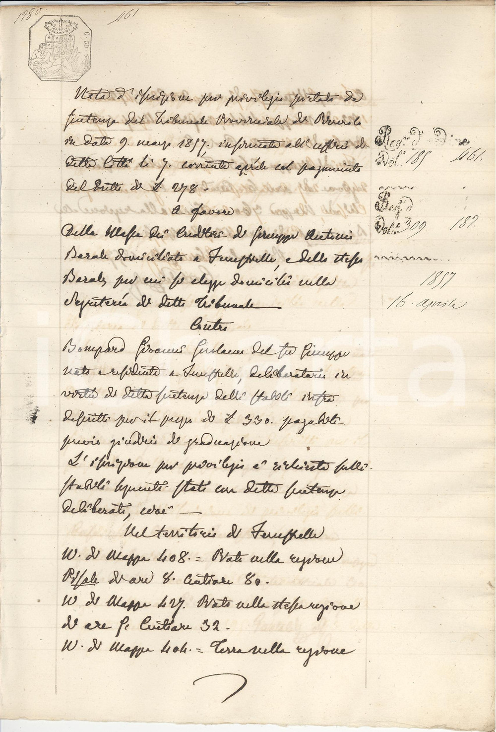 Documento originale, autentico 1857 FENESTRELLE (TO) Giuseppe Antonio BARALE vs Giovanni Gerolamo BOMPARD 1
