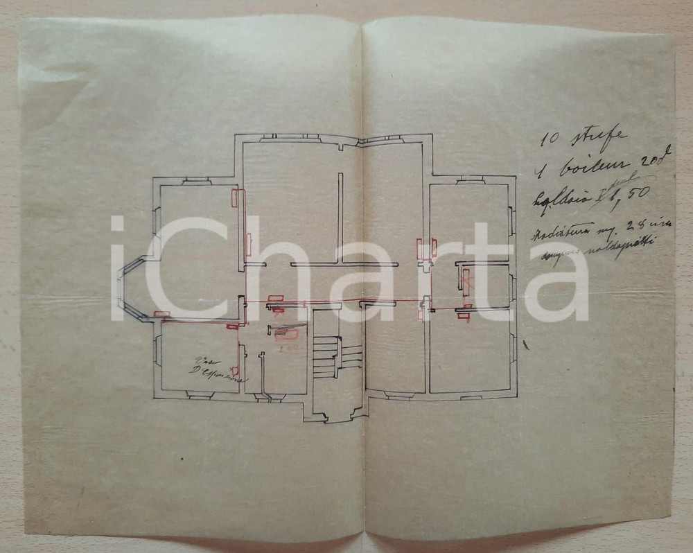 Mappa, planimetria storica 1930 ca PARMA Ditta Fratelli FULGONI Progetto riscaldamento case popolari 1