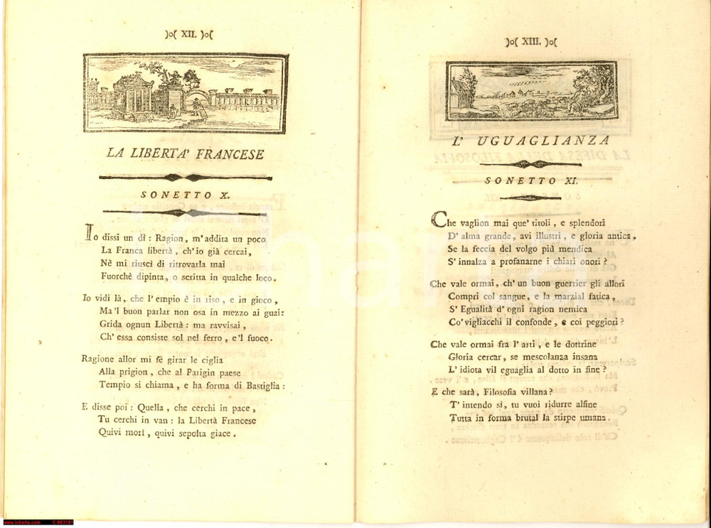 Libro, pubblicazione d'epoca 1793 Giuseppe Antonio CALCAGNO - Sonetti affari d'Europa *ARMATA NAPOLEONICA 1