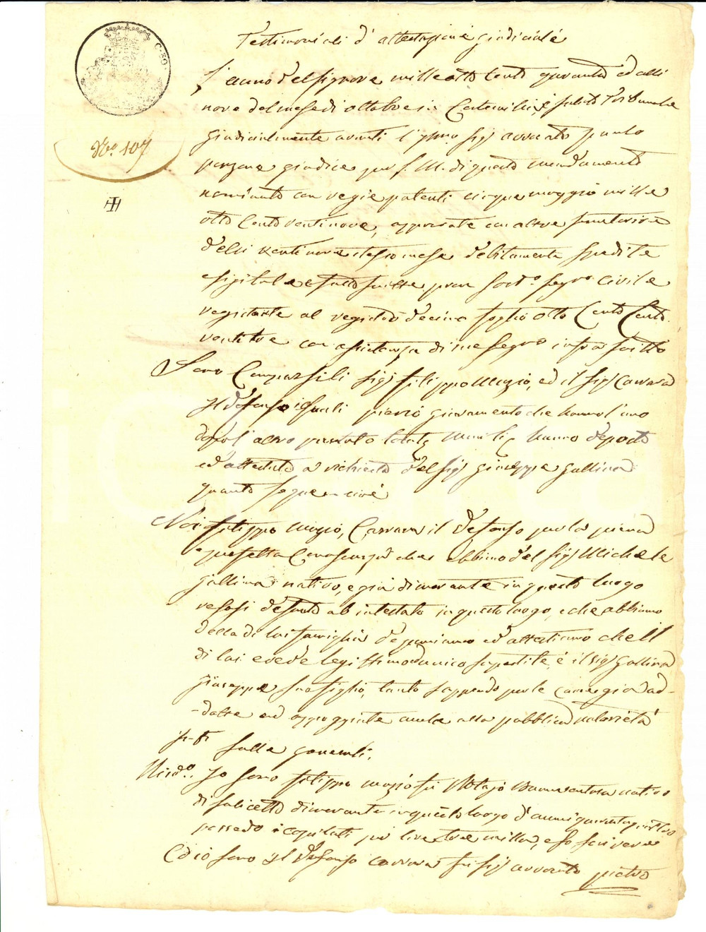 Documento originale, autentico 1840 CORTEMILIA (CN) Giuseppe GALLINA unico erede del padre 1